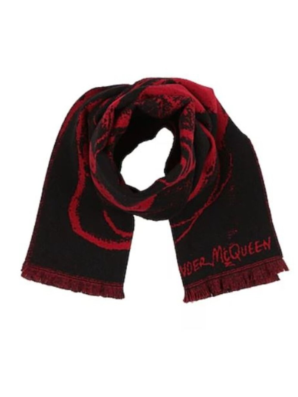 Alexander McQueen Wool Scarf Black Red - Picture 2 of 7